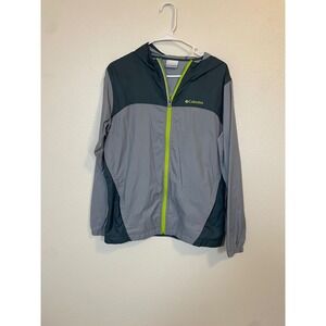 Columbia XL Kids Windbreaker Jacket Gray Neon Green Lightweight Zip Up Outerwear